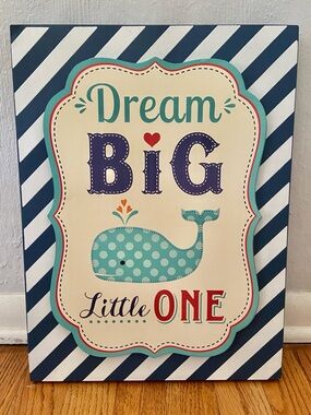 Dream Big Little One Whale Nursery Wall Art - Teal, Navy, Cream